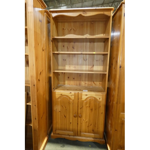 3242 - 1 x Pine open front bookcase with 2 doors below approx 80cm w x 182cm high