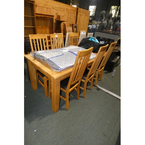 3278 - 1 x wooden dining table approx 180 x 90cm and 6 x matching wooden dining chairs with brown upholster... 