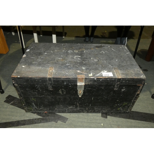 3282 - 1 x vintage black painted wooden storage box with hinged top approx 83 x 46 x 39cm high