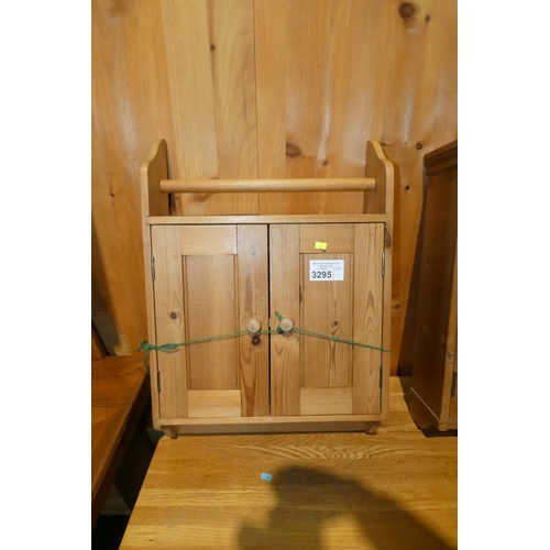 3295 - 1 x small Pine 2 door wall hung cabinet approx 46cm w x 64cm high