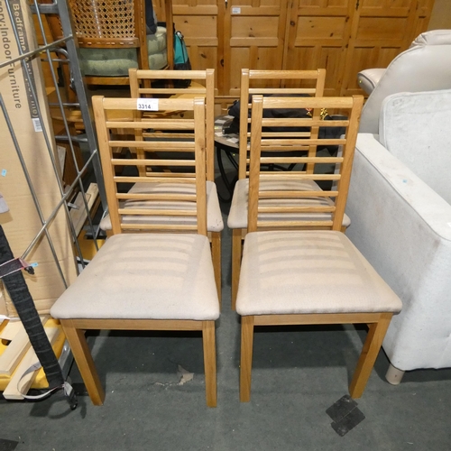 3314 - 4 x Oak ladder back dining chairs