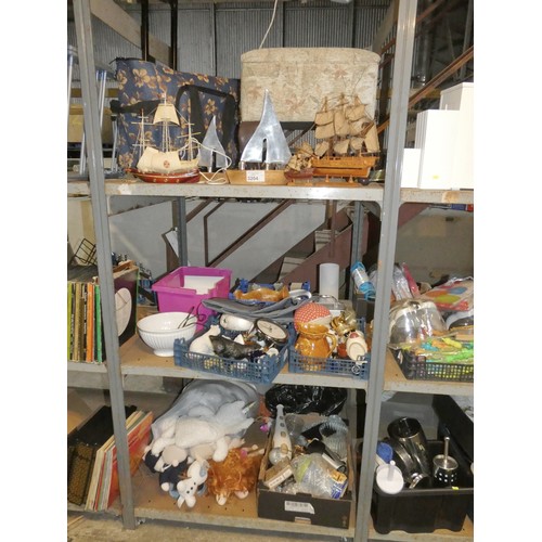 3204 - A quantity of various items including 2 x table lamps 240v, model ship ornaments, crockery, soft toy... 