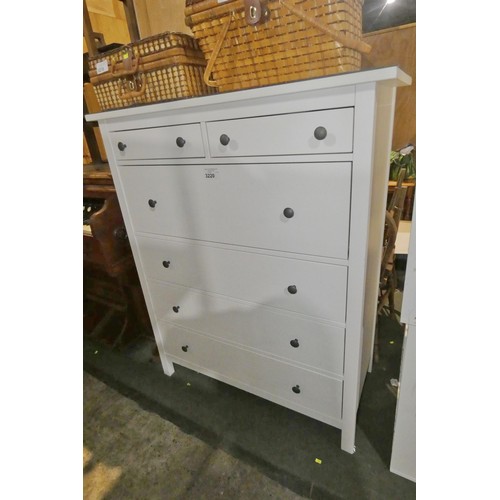 3220 - 1 x white chest of 6 drawers approx 107cm w x 130cm high