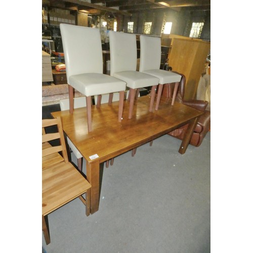 3234 - 1 x dark wood dining table approx 180 x 90cm and 6 x cream upholstered dining chairs