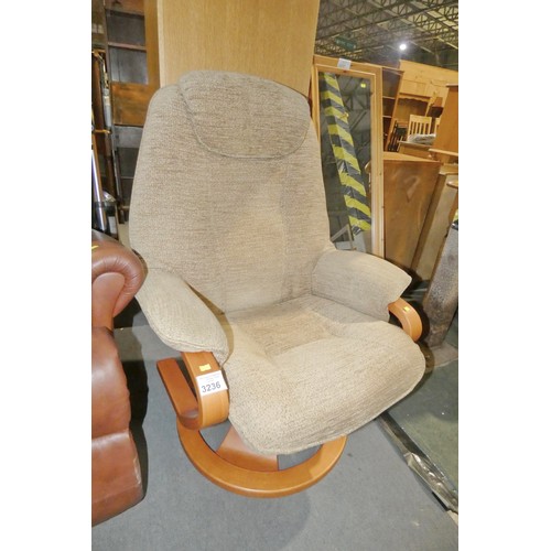 3236 - 1 x HSL beige upholstered swivelling reclining lounge chair - No foot stool is included