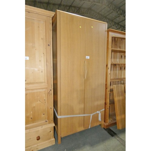 3240 - 1 x wooden two door wardrobe approx 90cm w x 196cm high