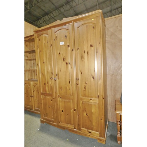 3243 - 1 x Pine triple door wardrobe approx 121cm w x 181cm high