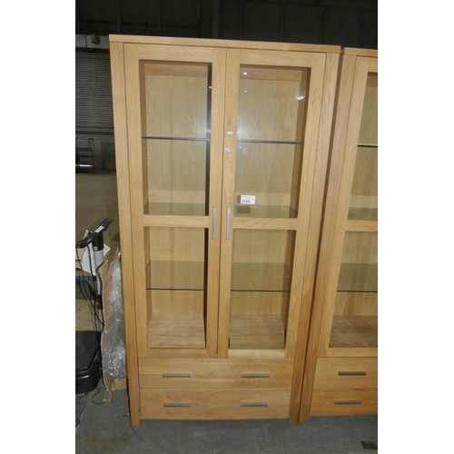 3248 - 1 x light Oak display cabinet with two glazed doors above and 2 x drawers below approx 92cm w x 190c... 