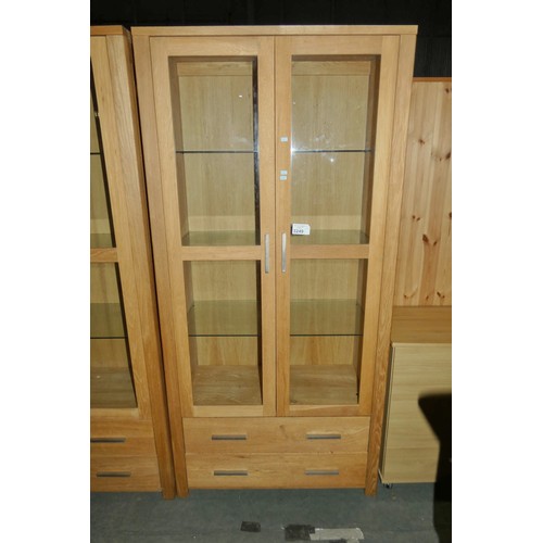 3249 - 1 x light Oak display cabinet with two glazed doors above and 2 x drawers below approx 92cm w x 190c... 