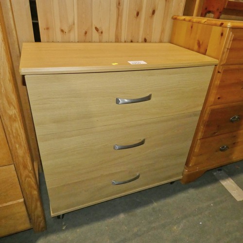 3250 - 1 x wood effect chest of 3 drawers approx 78cm w x 76cm high