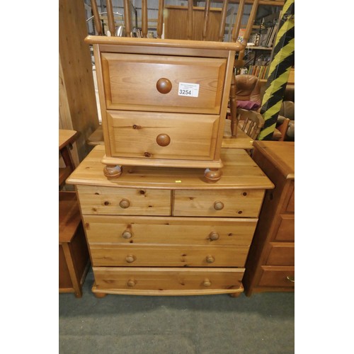 3254 - 1 x Pine chest of 5 drawers approx 82cm w x 75cm high and 1 x Pine bedside drawer unit