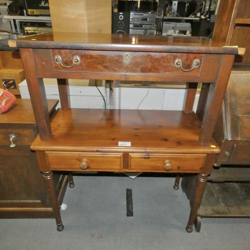 3273 - 1 x Pine Hall table with 2 drawers below approx 98 x 49 x 72cm high and 1 x dark wood coffee table a... 