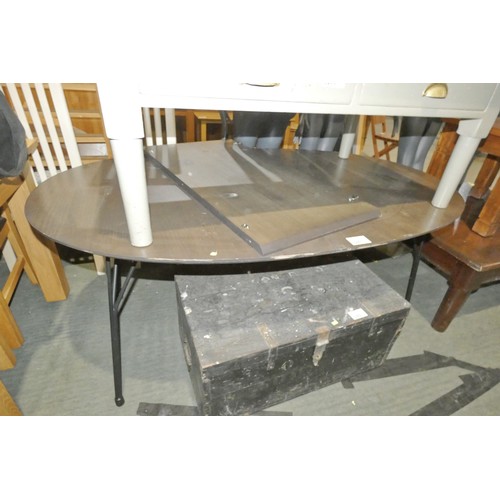 3281 - 1 x dark wood effect oval extending dining table with black metal legs approx 170 x 100cm supplied w... 