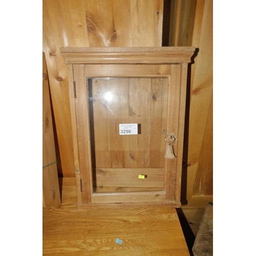 3296 - 1 x small Pine wall hung cabinet with single glass door approx 41cm w x 61cm high