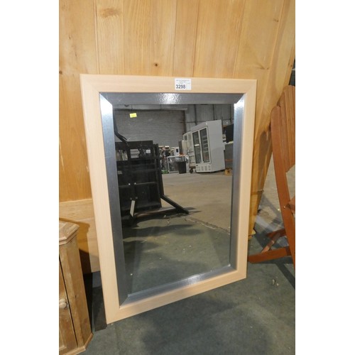 3298 - 1 x mirror with Chrome / Beech effect frame approx 68 x 93cm