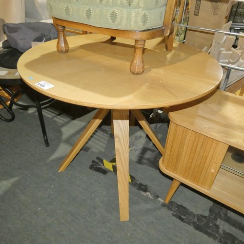 3309 - 1 x wood effect round table with bent wood base diameter approx 90cm