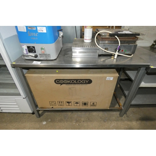 2173 - A commercial stainless steel catering type table with shelf beneath approx 122x66cm