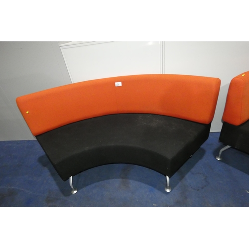 2308 - A two tone upholstered curved reception type seat by Orangebox approx 175cm wide - black / burnt ora... 