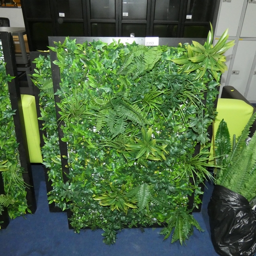 2353 - 2 x black wood framed acoustic decorative panels / screens each covered with artificial green plant ... 