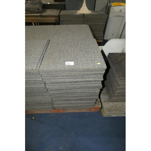 2407 - A quantity of approx 200 x patterned carpet tiles each measuring approx 50 x 50 centimeters (two sta... 