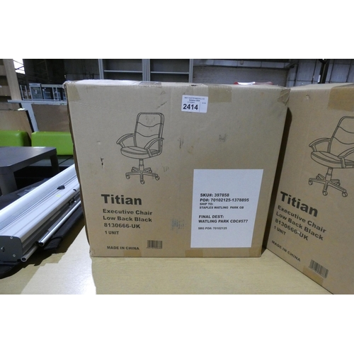 2414 - 1 x Titian executive low back black office swivel chair - Boxed, unused and requires assembly