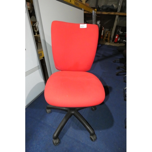 2427 - 1 x red upholstered armless office swivel chair