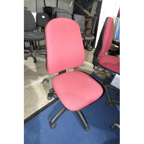 2437 - 1 x burgundy upholstered armless office swivel chair