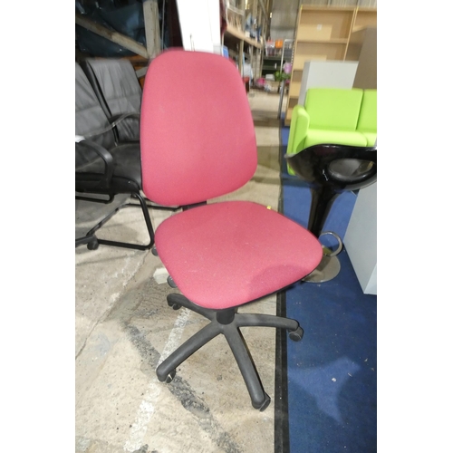 2438 - 1 x burgundy upholstered armless office swivel chair