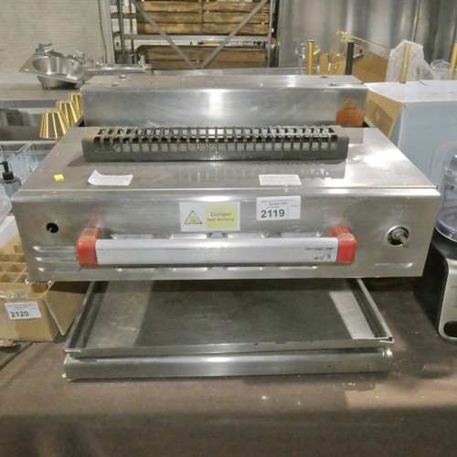 2119 - A commercial stainless steel gas fired rise and fall salamander grill, no make or model visible - tr... 