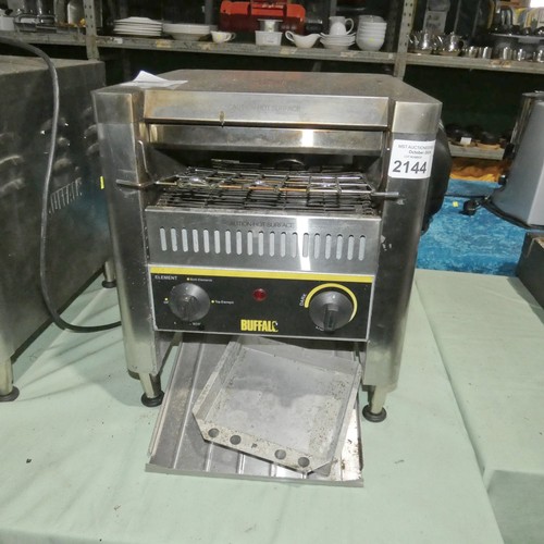 2144 - A commercial stainless steel conveyor toaster by Buffalo. Tested working