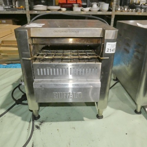 2145 - A commercial stainless steel conveyor toaster by Buffalo, missing tray - Tested Working