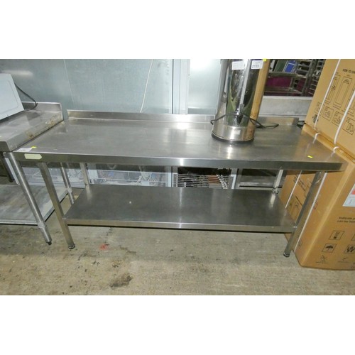 2156 - A commercial stainless steel catering type table with shelf beneath approx 180x65cm