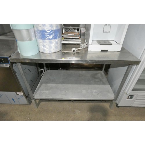 2177 - A commercial stainless steel catering type table with shelf beneath approx 124x76cm