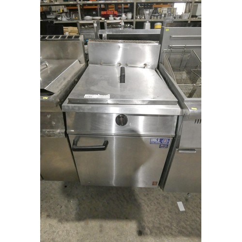 2197 - A commercial stainless steel gas fired 2 basket deep fryer by Falcon, Dominator - trade