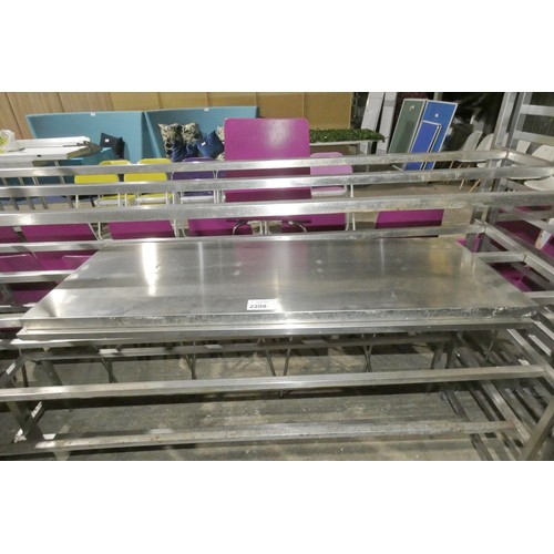 2208 - 2 commercial stainless steel shelves, no fixings approx 110x40cm