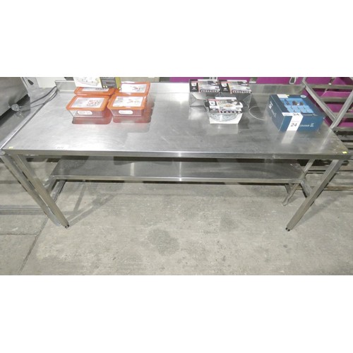 2212 - A commercial stainless steel catering type table with shelf beneath approx 201x79x91cm