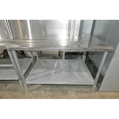 2228 - A commercial stainless steel catering type table with shelf beneath approx 122x85x85cm