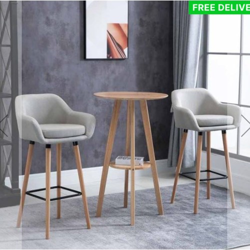 3024 - 2 x HOMCOM 2 Piece Bar Stools - Fabric Seats With Metal Frame & Wooden Legs - Beige - 835-141V70BG -... 