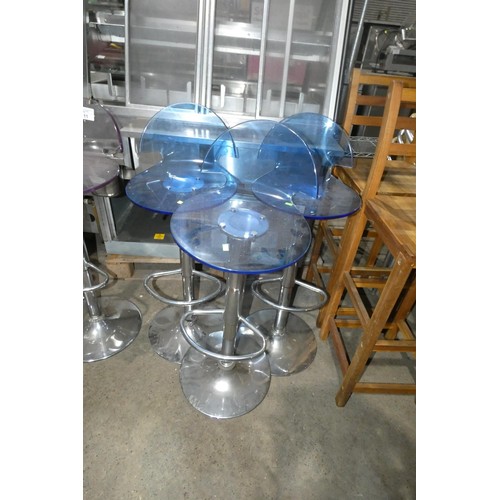 2240 - 3 x height adjustable stools with light blue plastic seats