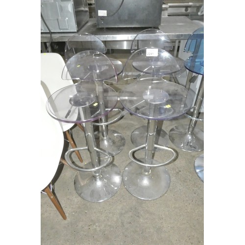 2241 - 4 x height adjustable stools with clear plastic seats