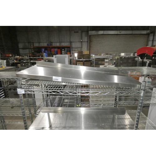 2280 - 2 x stainless steel wall shelves, no fixings, approx 95x30cm