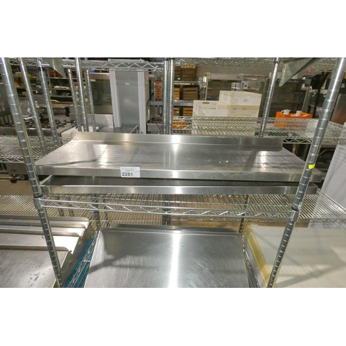 2281 - 3 x stainless steel wall shelves, no fixings, approx 97x30cm