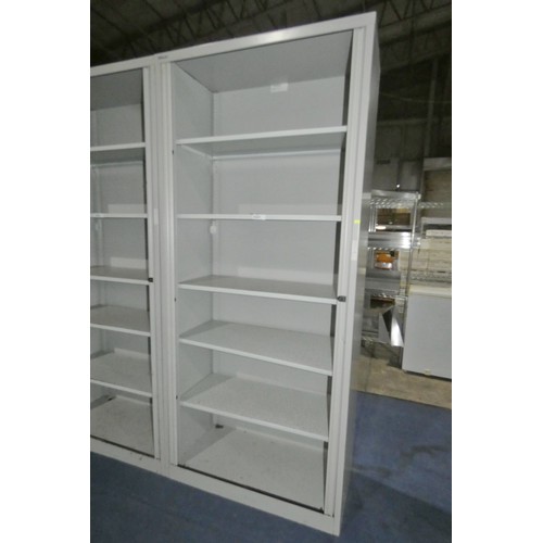 2321 - 1 x Bisley grey metal tambour front storage cabinet approx 100 x 47 x 223cm high. Please note that t... 