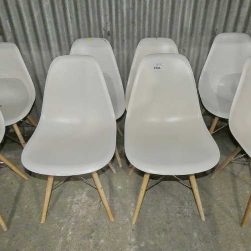 2336 - 4 x white plastic designer style dining / meeting room chairs with metal / wood frames