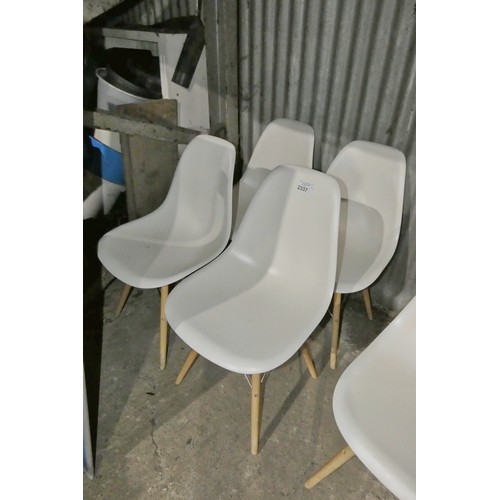 2337 - 4 x white plastic designer style dining / meeting room chairs with metal / wood frames