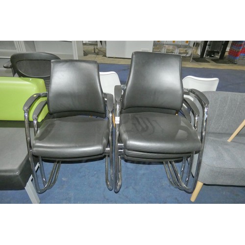 2374 - 5 x black upholstered stacking cantilever chairs