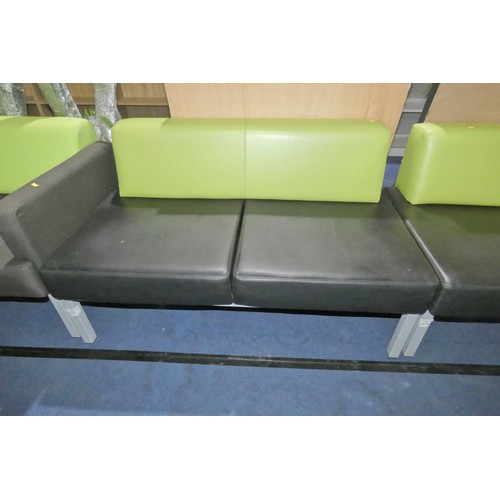 2377 - A two tone upholstered reception type sofa approx 135cm wide - black / green