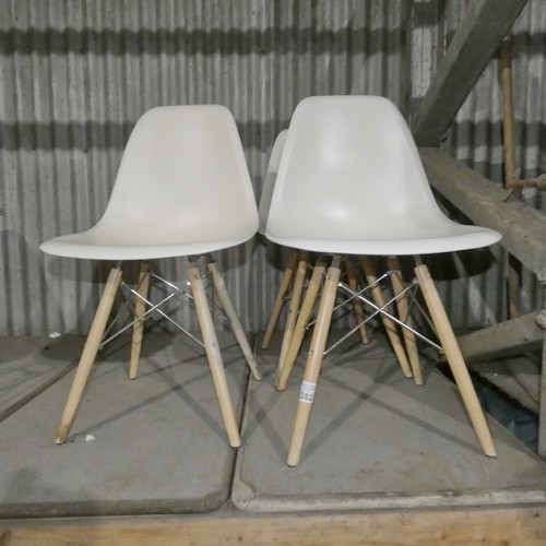 2382 - 3 x white plastic designer style dining / meeting room chairs with metal / wood frames