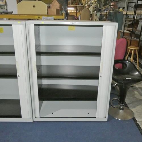 2387 - 1 x light grey metal tambour front storage cabinet approx 100 x 47 x 130cm high