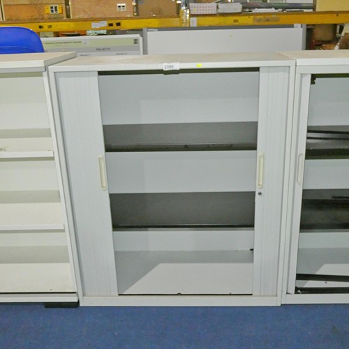 2390 - 1 x light grey metal tambour front storage cabinet approx 47d x 100 w x 118cm high